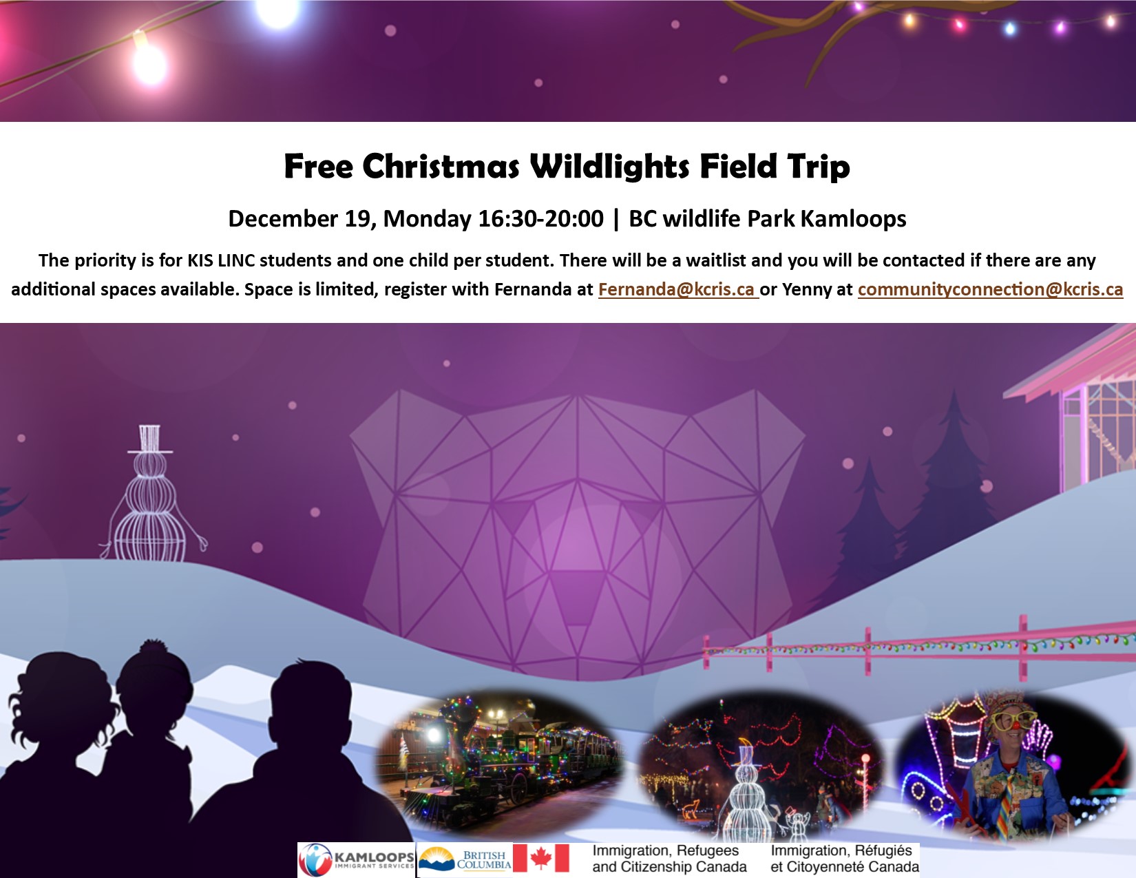 Christmas Wildlights Field Trip Kamloops Immigrant Services
